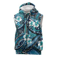 Polynesian Hibiscus Tropical Blue Floral Sleeveless Zip Hoodie Tribal Pattern LT01 Blue - Polynesian Pride