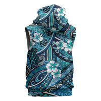 Polynesian Hibiscus Tropical Blue Floral Sleeveless Zip Hoodie Tribal Pattern LT01 - Polynesian Pride