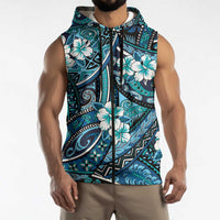 Polynesian Hibiscus Tropical Blue Floral Sleeveless Zip Hoodie Tribal Pattern LT01 - Polynesian Pride