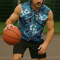 Polynesian Hibiscus Tropical Blue Floral Sleeveless Zip Hoodie Tribal Pattern LT01 - Polynesian Pride