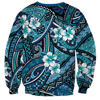 Polynesian Hibiscus Tropical Blue Floral Sweatshirt Tribal Pattern LT01 - Polynesian Pride