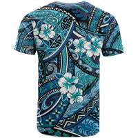 Polynesian Hibiscus Tropical Blue Floral T Shirt Tribal Pattern - Polynesian Pride