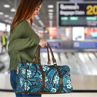 Polynesian Hibiscus Tropical Blue Floral Travel Bag Tribal Pattern - Polynesian Pride
