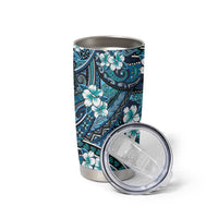 Polynesian Hibiscus Tropical Blue Floral Tumbler Cup Tribal Pattern - Polynesian Pride