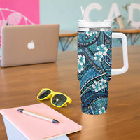 Polynesian Hibiscus Tropical Blue Floral Tumbler With Handle Tribal Pattern - Polynesian Pride
