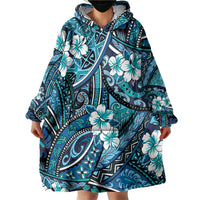 Polynesian Hibiscus Tropical Blue Floral Wearable Blanket Hoodie Tribal Pattern LT01 - Polynesian Pride