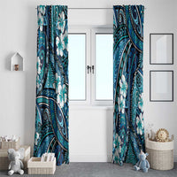 Polynesian Hibiscus Tropical Blue Floral Window Curtain Tribal Pattern - Polynesian Pride