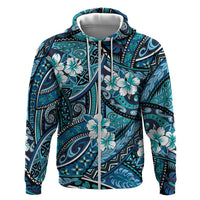 Polynesian Hibiscus Tropical Blue Floral Zip Hoodie Tribal Pattern LT01 Zip Hoodie Blue - Polynesian Pride