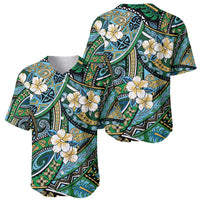 Polynesian Hibiscus Tropical Green Floral Baseball Jersey Tribal Pattern - Polynesian Pride