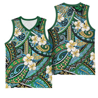 Polynesian Hibiscus Tropical Green Floral Basketball Jersey Tribal Pattern LT01 - Polynesian Pride
