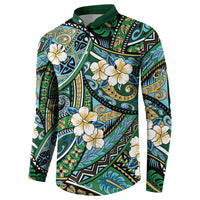 Polynesian Hibiscus Tropical Green Floral Button Sweatshirt Tribal Pattern LT01 - Polynesian Pride