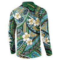 Polynesian Hibiscus Tropical Green Floral Button Sweatshirt Tribal Pattern LT01 - Polynesian Pride