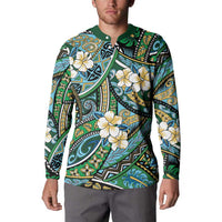 Polynesian Hibiscus Tropical Green Floral Button Sweatshirt Tribal Pattern LT01 - Polynesian Pride