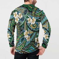 Polynesian Hibiscus Tropical Green Floral Button Sweatshirt Tribal Pattern LT01 - Polynesian Pride