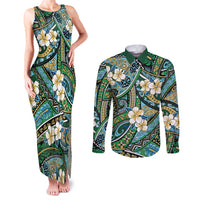 Polynesian Hibiscus Tropical Green Floral Couples Matching Tank Maxi Dress and Long Sleeve Button Shirt Tribal Pattern LT01 Green - Polynesian Pride