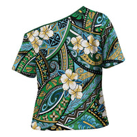 Polynesian Hibiscus Tropical Green Floral Cross Shoulder Shirt Tribal Pattern LT01 - Polynesian Pride