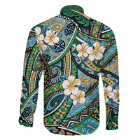 Polynesian Hibiscus Tropical Green Floral Family Matching Long Sleeve Bodycon Dress and Hawaiian Shirt Tribal Pattern - Polynesian Pride