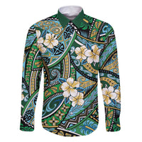 Polynesian Hibiscus Tropical Green Floral Family Matching Off Shoulder Short Dress and Hawaiian Shirt Tribal Pattern - Polynesian Pride