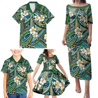 Polynesian Hibiscus Tropical Green Floral Family Matching Puletasi and Hawaiian Shirt Tribal Pattern - Polynesian Pride