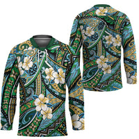 Polynesian Hibiscus Tropical Green Floral Hockey Jersey Tribal Pattern LT01 - Polynesian Pride