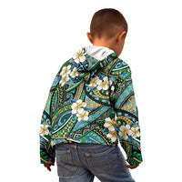 Polynesian Hibiscus Tropical Green Floral Kid Hoodie Tribal Pattern - Polynesian Pride