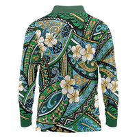 Polynesian Hibiscus Tropical Green Floral Long Sleeve Polo Shirt Tribal Pattern LT01 - Polynesian Pride