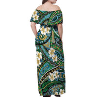 Polynesian Hibiscus Tropical Green Floral Off Shoulder Maxi Dress Tribal Pattern LT01 - Polynesian Pride