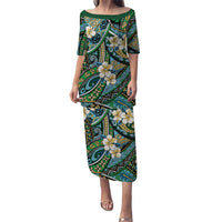 Polynesian Hibiscus Tropical Green Floral Puletasi Tribal Pattern LT01 Long Dress Green - Polynesian Pride