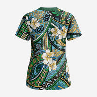 Polynesian Hibiscus Tropical Green Floral Scrub Top Tribal Pattern LT01 - Polynesian Pride