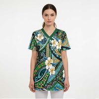 Polynesian Hibiscus Tropical Green Floral Scrub Top Tribal Pattern LT01 - Polynesian Pride