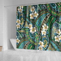 Polynesian Hibiscus Tropical Green Floral Shower Curtain Tribal Pattern - Polynesian Pride