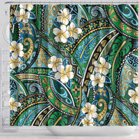 Polynesian Hibiscus Tropical Green Floral Shower Curtain Tribal Pattern - Polynesian Pride