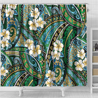 Polynesian Hibiscus Tropical Green Floral Shower Curtain Tribal Pattern - Polynesian Pride