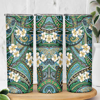 Polynesian Hibiscus Tropical Green Floral Skinny Tumbler Tribal Pattern - Polynesian Pride