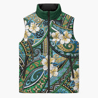 Polynesian Hibiscus Tropical Green Floral Sleeveless Puffer Jacket Tribal Pattern LT01 Unisex Green - Polynesian Pride