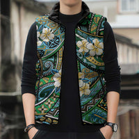 Polynesian Hibiscus Tropical Green Floral Sleeveless Puffer Jacket Tribal Pattern LT01 - Polynesian Pride