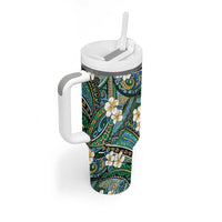 Polynesian Hibiscus Tropical Green Floral Tumbler With Handle Tribal Pattern - Polynesian Pride