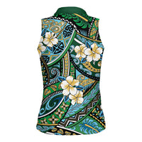 Polynesian Hibiscus Tropical Green Floral Women Sleeveless Polo Shirt Tribal Pattern LT01 - Polynesian Pride