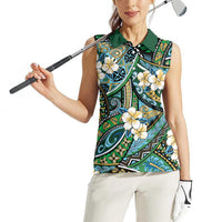 Polynesian Hibiscus Tropical Green Floral Women Sleeveless Polo Shirt Tribal Pattern LT01 - Polynesian Pride