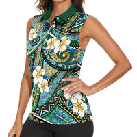 Polynesian Hibiscus Tropical Green Floral Women Sleeveless Polo Shirt Tribal Pattern LT01 - Polynesian Pride
