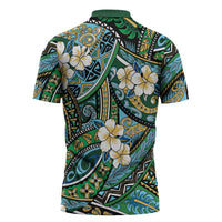 Polynesian Hibiscus Tropical Green Floral Zipper Polo Shirt Tribal Pattern LT01 - Polynesian Pride