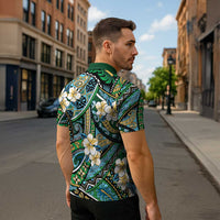 Polynesian Hibiscus Tropical Green Floral Zipper Polo Shirt Tribal Pattern LT01 - Polynesian Pride