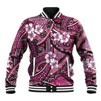 Polynesian Hibiscus Tropical Pink Floral Baseball Jacket Tribal Pattern LT01 Unisex Pink - Polynesian Pride