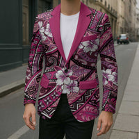 Polynesian Hibiscus Tropical Pink Floral Blazer Tribal Pattern - Polynesian Pride