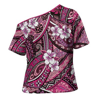 Polynesian Hibiscus Tropical Pink Floral Cross Shoulder Shirt Tribal Pattern LT01 - Polynesian Pride