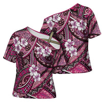 Polynesian Hibiscus Tropical Pink Floral Cross Shoulder Shirt Tribal Pattern LT01 - Polynesian Pride