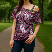 Polynesian Hibiscus Tropical Pink Floral Cross Shoulder Shirt Tribal Pattern LT01 - Polynesian Pride