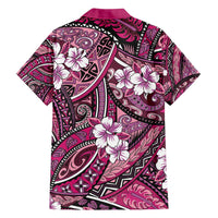 Polynesian Hibiscus Tropical Pink Floral Family Matching Long Sleeve Bodycon Dress and Hawaiian Shirt Tribal Pattern - Polynesian Pride
