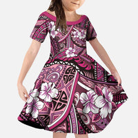 Polynesian Hibiscus Tropical Pink Floral Family Matching Short Sleeve Bodycon Dress and Hawaiian Shirt Tribal Pattern - Polynesian Pride