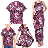 Polynesian Hibiscus Tropical Pink Floral Family Matching Tank Maxi Dress and Hawaiian Shirt Tribal Pattern - Polynesian Pride